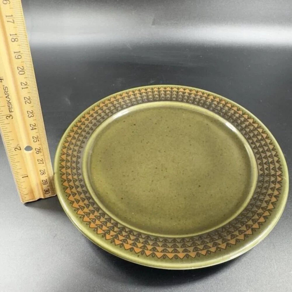 Vintage‎ Porsgrund Dish Plate Set 2 Dishes Plates Made In Norway Green Ceramic